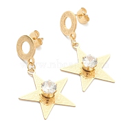 Ion Plating(IP) 304 Stainless Steel Dangle Stud Earrings, with Rhinestone and Ear Nuts, Star, Golden, 38mm, Pin: 0.8mm(EJEW-P190-05G)
