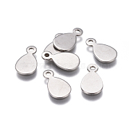 201 Stainless Steel Stamping Blank Tag Charms, Teardrop, Stainless Steel Color, 12.5x7x1.5mm, Hole: 1.4mm(STAS-F207-21P)