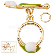 8Pcs Brass Enamel Toggle Clasps, with Jump Rings, Flower, Real 18K Gold Plated, 24.5mm, Flower: 20x5x2mm, Hole: 1.8mm, Ring: 17.5x12x3.5mm, Hole: 1.8mm(FIND-BBC0001-32)