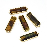 Natural Tiger Eye Links connectors, with Brass Findings, Faceted, Rectangle, Golden, 33.5x9.5~10x5mm, Hole: 1.2~1.4mm(G-P431-07C)