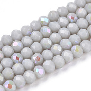 Electroplate Opaque Solid Color Glass Beads Strands, Half Rainbow Plated, Faceted, Rondelle, Light Grey, 4x3mm, Hole: 0.4mm, about 113~115pcs/strand, 41~41.5cm(EGLA-A044-P4mm-L10)