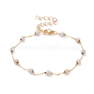 Round Synthetic Turquoise Beaded Bracelets, with Brass Cable Chains and 304 Stainless Steel Lobster Claw Clasps, Golden, White, 7-5/8 inch(19.3cm)(BJEW-JB05274-03)