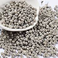 Baking Paint Glass Seed Beads, Round, Silver, 4x3mm, Hole: 1.2mm, about 7650pcs/pound(SEED-H002-I-A533)