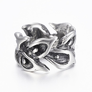 304 Stainless Steel Beads, Large Hole Beads, Ring with Leaf, Antique Silver, 12x7mm, Hole: 8mm(STAS-G153-37AS)