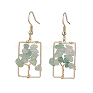 Natural Green Aventurine Chips Tree Dangle Earrings, Rectangle Real 18K Gold Plated Brass Drop Earrings with 304 Stainless Steel Earring Pins, 44x16.5~17mm(EJEW-JE05734-04)