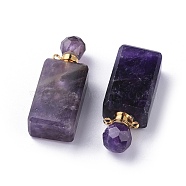 Faceted Natural Amethyst Openable Perfume Bottle Pendants, with 304 Stainless Steel Findings, Cuboid, Golden, 42~45x16.5~17x11mm, Hole: 1.8mm, Bottle Capacity: 1ml(0.034 fl. oz)(G-P435-C-02G)