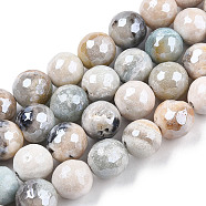 Natural Agate Beads Strands, Pearl Luster Plated, Faceted, Round, Pale Turquoise, 9~10mm, Hole: 1mm, about 37pcs/strand, 14.17 inch~14.57 inch(36~37cm)(G-N326-76D)