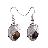 Natural Tiger Eye Elephant Head Dangle Earrings, Platinum Brass Jewelry for Women, 38mm, Pin: 0.7mm(EJEW-A092-07P-04)