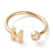 Brass Micro Pave Clear Cubic Zirconia Cuff Rings, Open Rings, Long-Lasting Plated, Real 18K Gold Plated, Letter.H, US Size 6, Inner Diameter: 17mm(RJEW-Z005-H-G)