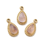 304 Stainless Steel Pave Natural Amethyst Teardrop Charms, Real 14K Gold Plated, 10.5x6x4mm, Hole: 1.4mm(STAS-B074-04G-04)