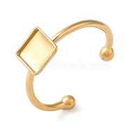 Ion Plating(IP) 304 Stainless Steel Open Cuff Ring Components, Pad Ring Setting, Square, Real 18K Gold Plated, Tray: 6x6mm, 1.5mm, Adjustable(STAS-I306-03G)