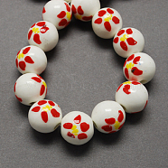 Handmade Printed Porcelain Beads, Round, Red, 10mm, Hole: 3mm(PORC-Q200-10mm-8)