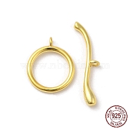 Rack Plating 925 Sterling Silver Toggle Clasps, Ring, with 925 Stamp, Real 18K Gold Plated, Ring: 14x11.5x1.5mm, Hole: 1.4mm, Bar: 21.5x6x2.5mm, Hole: 1.5mm(STER-G038-03G)