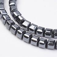 Non-magnetic Synthetic Hematite Beads Strands, Cube, 6x6x6mm, Hole: 1mm, about 69pcs/strand, 15.74 inch(G-F396-34-6x6mm)