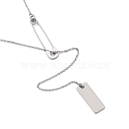 304 Stainless Steel Lariat Necklaces, Pendant Necklaces, with Lobster Claw Clasps, Rectangle with Safety Pin, Stainless Steel Color, 22.44 inch(57cm)(NJEW-JN03030-02)
