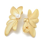 Ion Plating(IP) 304 Stainless Steel & ABS Plastic Pearl Stud Earrings, Polished, Flower, Golden, 60x25mm(EJEW-G400-20B-G)