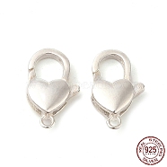 925 Sterling Silver Lobster Claw Clasps, Heart with 925 Stamp, Silver, 15.5x9.5x4mm, Hole: 1.4mm(STER-NH0001-31S)