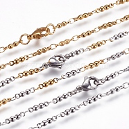 304 Stainless Steel Chain Necklaces, with Lobster Claw Clasps, Flat Round, Mixed Color, 17.7 inch(45cm)(STAS-P164-24)