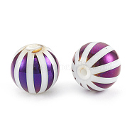 Electroplate Glass Beads, Stripe Round, Purple Plated, 10x9.5~10mm, Hole: 1.2mm, 200pcs/bag(EGLA-T009-15C)