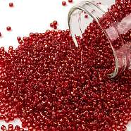 TOHO Round Seed Beads, Japanese Seed Beads, (25B) Silver Lined Siam Ruby, 15/0, 1.5mm, Hole: 0.7mm, about 3000pcs/10g(X-SEED-TR15-0025B)