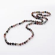 Natural Indian Agate Necklaces, Beaded Necklaces, Round, Frosted, 35.8 inch(NJEW-D264-17)