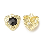 Rack Plating Alloy Glass Pendants, Golden, Heart Charms, Black, 17.5x15.5x5.5mm, Hole: 1.8mm(PALLOY-P291-03G-04)