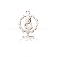 304 Stainless Steel Pendants, Religion Theme, Flat Round with Goddess, Stainless Steel Color, 17x14x1mm, Hole: 1.8mm(STAS-CJC0001-01P)