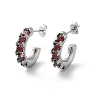 304 Stainless Steel Stud Earrings with Cubic Zirconia, Ring Half Hoop Earrings, Stainless Steel Color, 18.5x4.5mm(EJEW-D095-21P)