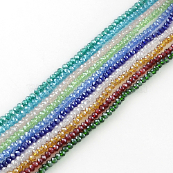 Glass Beads Strands, Pearl Luster Plated, Crystal Suncatcher, Faceted Rondelle, Mixed Color, 4x3mm, Hole: 1mm, about 140~145pcs/strand, 18.9 inch(EGLA-GR4MMY-M)