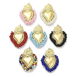 Rack Plating Brass Pendants, Alloy and Clay, Real 18K Gold Plated, Cadmium Free & Lead Free, Long-Lasting Plated, Sacred Heart of Jesus, Mixed Color, 51x38x7.5mm(FIND-Z018-01)