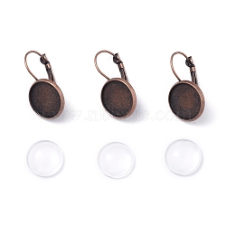 DIY Earring Making, with Brass Leverback Earring Findings and Transparent Oval Glass Cabochons, Red Copper, Cabochons: 13.5~14x4mm, 1pc/set, Earring Findings: 25~27x16mm, Tray: 14mm, Pin: 0.8mm, 1pc/set(DIY-X0293-62A-A)