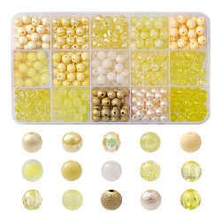 Acrylic Beads, Mixed Style, Round, Yellow, 8mm, Hole: 1.8mm, 25pcs/style(MACR-YW0002-61)