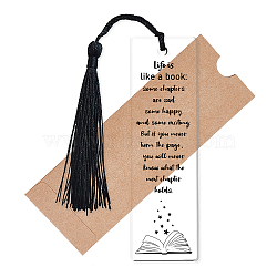 Acrylic Bookmarks, with Polyester Tassel Decorations, Rectangle Bookmarks, Quote Life Is Like A Book, Book Pattern, 118x35x2.5mm, Hole: 5mm(AJEW-WH0387-003)