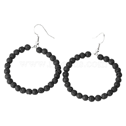 Fashionable Natural Lava Rock Hoop Earrings for Women, Versatile and Unique, Platinum, 59x42x4mm(KJ9273-7)