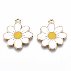 Eco-Friendly Alloy Enamel Pendants, Cadmium Free & Lead Free & Nickel Free, Flower, Light Gold, White, 23x20.5x1.2mm, Hole: 2mm(ENAM-Q437-041A-NR)