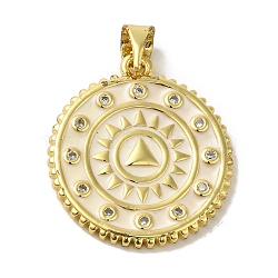 Brass Enamel Micro Pave Cubic Zirconia Pendants, Real 18K Gold Plated, Round, White, 23x20x2mm, Hole: 5.5x3.8mm(KK-Z042-24G-02)