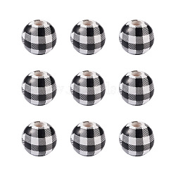 Natural Wooden Beads, Plaid Beads, Tartan Pattern, Round, Black, 5/8 inch(16mm), Hole: 4mm(WOOD-TAC0010-05A)