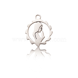 304 Stainless Steel Pendants, Religion Theme, Flat Round with Goddess, Stainless Steel Color, 17x14x1mm, Hole: 1.8mm(STAS-CJC0001-01P)