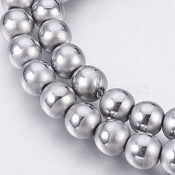 Electroplate Non-Magnetic Synthetic Hematite Beads Strands, Polished, Frosted, Round, Platinum Plated, 8mm, Hole: 1mm, about 53pcs/strand, 15.9 inch(40.5cm)(G-F585-C05-8mm)