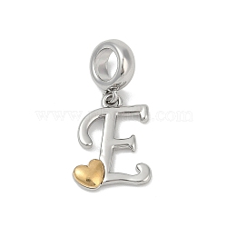 Brass European Dangle Charms, Heart Letter Large Hole Pendants, Platinum & Golden, Letter E, 25.5~30.5mm, Hole: 6mm(KK-Z097-01E-GP)