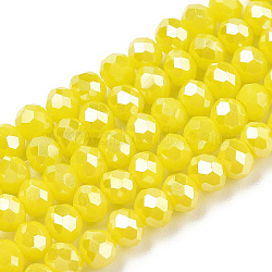 Electroplate Glass Beads Strands, Opaque Solid Color, AB Color Plated, Faceted, Rondelle, Yellow, 2.9~3.3x2mm, Hole: 0.8mm, about 145~150pcs/strand, 34~35cm(EGLA-A034-P2mm-B03)