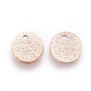 Ion Plating(IP) 304 Stainless Steel Charms, Textured, Flat Round with Bumpy, Rose Gold, 8x1mm, Hole: 1.2mm
