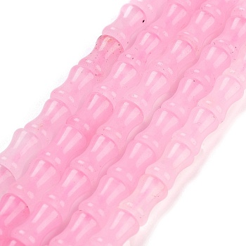 Natural Malaysia Jade Beads Strands, Dyed, Bamboo Stick, Pink, 12~12.5x8mm, Hole: 1mm, about 32pcs/strand, 15.43 inch(39.2cm)
