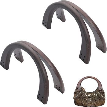 Wood Bag Handles, Arch, for Straw Woven Bag Making, Coffee, 11.6x18.7x1.2cm, Hole: 4mm