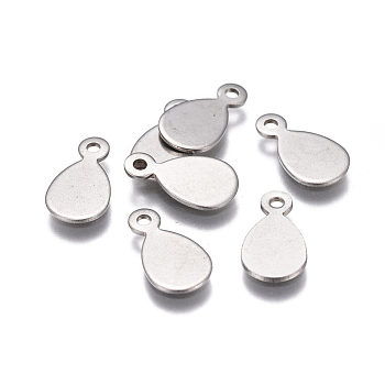 201 Stainless Steel Stamping Blank Tag Charms, Teardrop, Stainless Steel Color, 12.5x7x1.5mm, Hole: 1.4mm