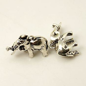Tibetan Style Alloy Pendants, Elephant, Antique Silver, 22x15x7mm, Hole: 2mm