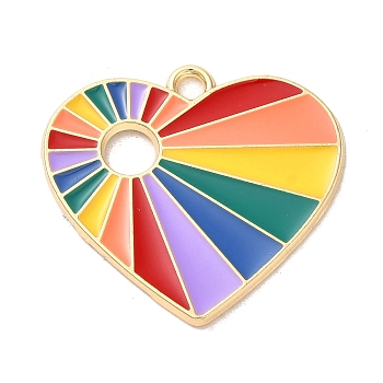 Rainbow Color Alloy Enamel Pendants, Heart Charm, Golden, Colorful, 25x27x1.2mm, Hole: 2mm