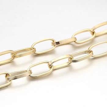 Aluminium Paperclip Chains, Flat Oval, Drawn Elongated Cable Chains, for DIY Jewelry Making, Unwelded, Light Gold, 15.5x8x1mm