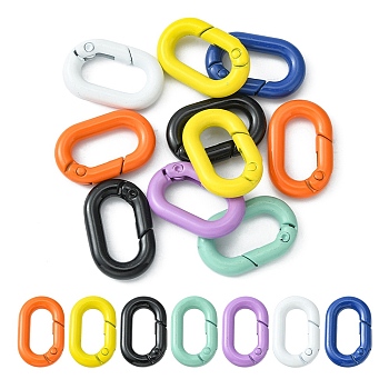 10Pcs Spray Painted Alloy Spring Gate Rings, Oval Ring, Mixed Color, 25x15.5x4mm, inner diameter: 16x7.5mm