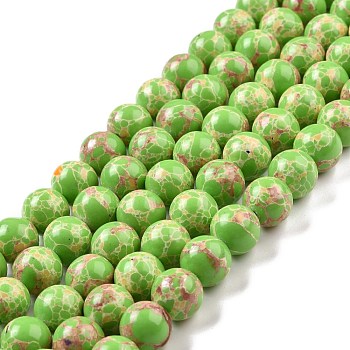 Synthetic Imperial Jasper Beads Strands, Dyed, Round, Green Yellow, 10mm, Hole: 1.4mm, about 38pcs/strand, 14.57''(37cm)